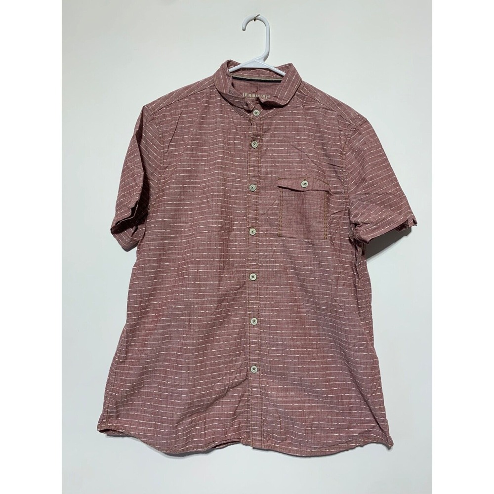 Jeremiah Men Size L Red Cotton Short Sleeve Button Up Shirt